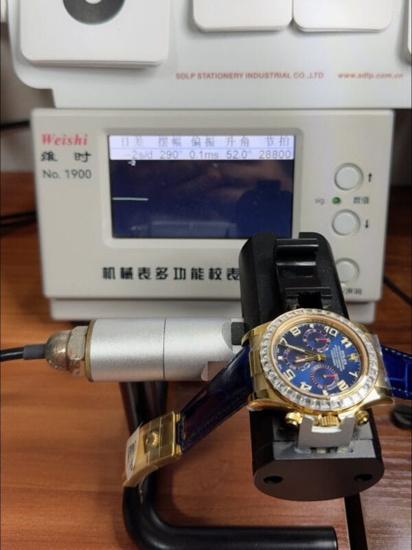 ロレックス デイトナ ブルーダイヤル ダイヤモンドベゼル ゴールドケース ブルーレザーストラップ クロノグラフ 1:1スーパークローン